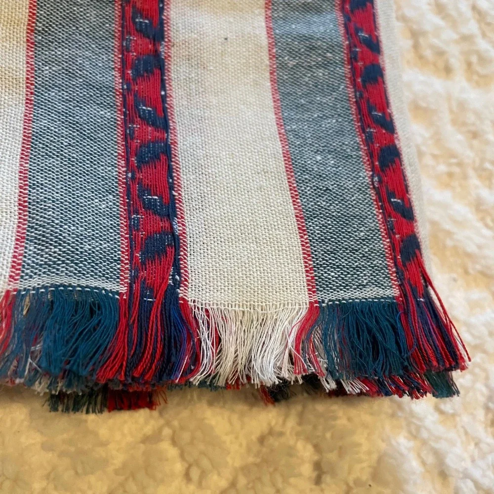 Alliance Merchandising Cotton Silk Striped Wrap Scarf Blue‎ Red Cream Fringe